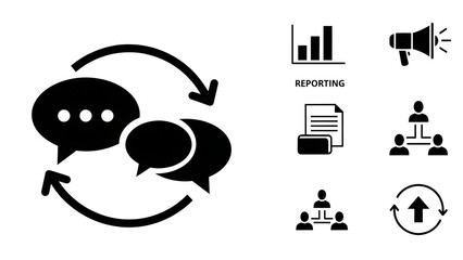 Communication and collaboration icons featuring dialogue bubbles and organizational charts