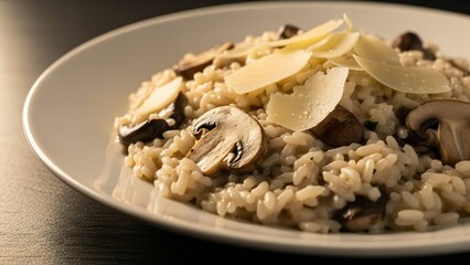 A delicious plate of creamy mushroom risotto with parmesan cheese