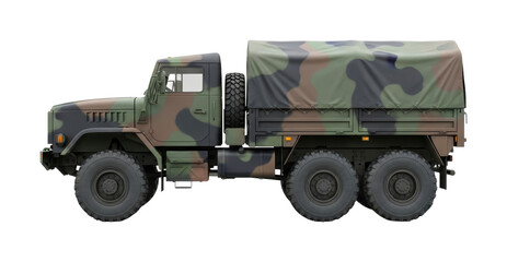 Military cargo truck with a camouflage pattern is a powerful vehicle designed for heavy-duty transport and logistical support in challenging environments.