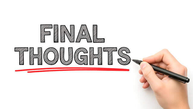 Hand writing final thoughts with red underline red line