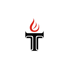 T torch logo with flat vector design style