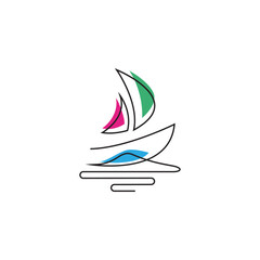 Sailboat logo with abstract linear line art design style