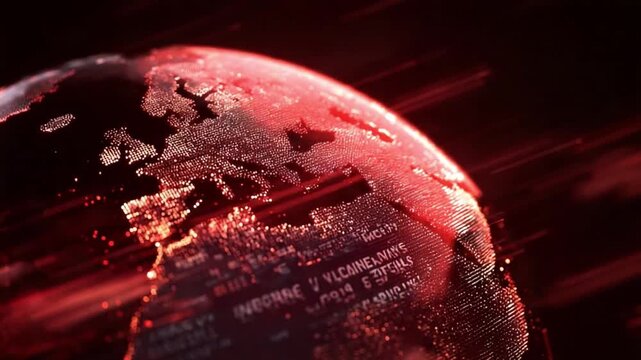 Global Network: Abstract depiction of a textured globe with illuminated digital information, reflecting technological advancement and interconnectedness.