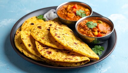 Madhya Pradesh Bhutte ki Roti with Curry. Traditional Indian Food