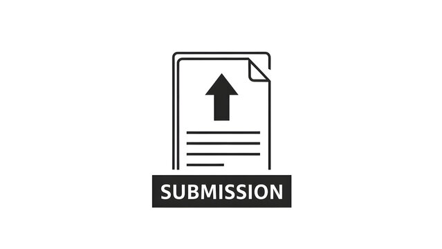 Digital document submission icon with an upward arrow, representing the action of uploading files, sending content online, or submitting applications and forms digitally