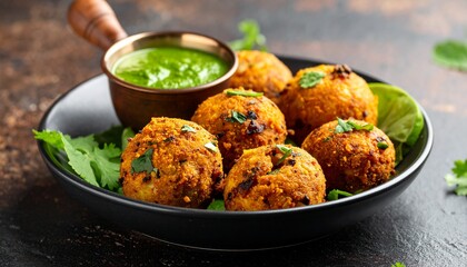 Batata Vada Fried Potato Snack. Traditional Indian Food