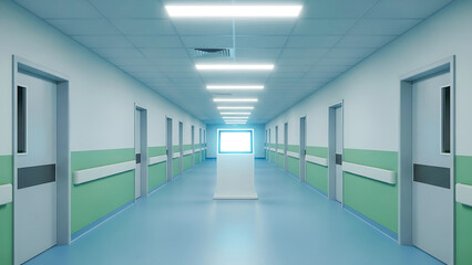 Fototapeta premium Hospital Corridor with Doors and Digital Display hallway