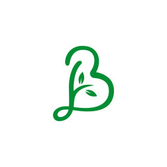 B logo green leaf twig with flat design style