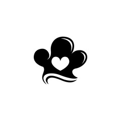 chef hat logo with love heart icon in flat vector design style