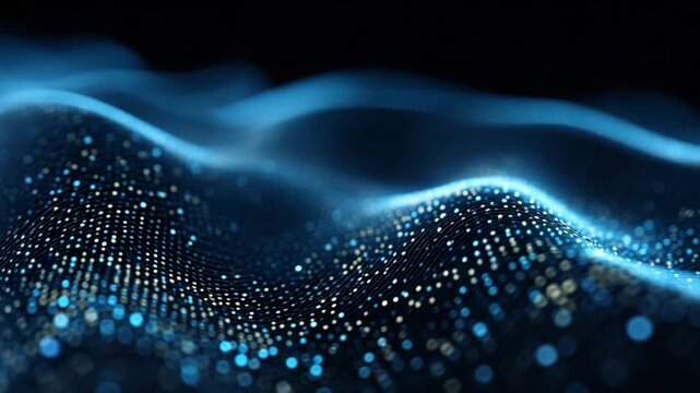 Abstract Digital Waves: An intriguing visualization of data as digital waves shimmering in shades of blue. The dynamic display evokes a sense of fluid movement and technological advancement.