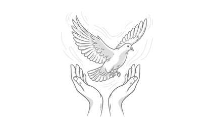 Obraz premium A white dove of peace vector illustration features an elegant bird silhouette flying with open wings as a black nature symbol of freedom and artistic feather design