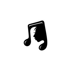 singer music note logo with singer silhouette face and music scale in flat vector