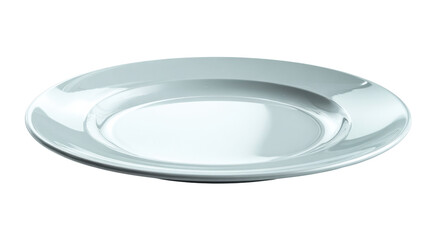 A pristine glossy white ceramic plate with a subtle blueish tint beautifully captures light and shadow, perfect for food photography, restaurant menus, culinary presentations, or