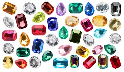 Selbstklebende Fototapeten Edelstein Set of bright gemstones isolated on white  © New Africa