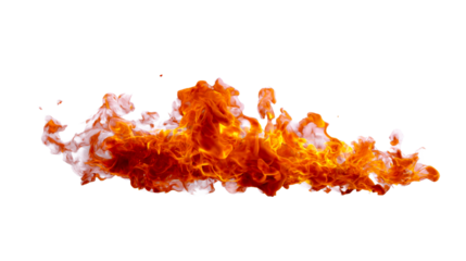 Dynamic vibrant orange and red flames with glowing embers and smoky trails representing intense heat and powerful energy ideal for graphic overlays, special effects, and dramatic visual