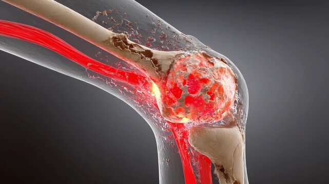 The Anatomy of Ache: A stark, high-definition visualization of a knee affected by injury, pain, and the intricate network of veins, ligaments and the internal structure.