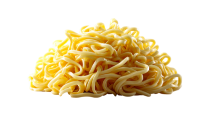 A generous inviting mound of freshly cooked golden yellow noodles perfectly prepared for delicious culinary preparations or wholesome meal presentations