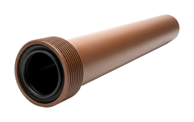 Brown PVC pipe for plumbing and drainage systems featuring a ribbed end with a black rubber seal, essential for modern construction and infrastructure projects.