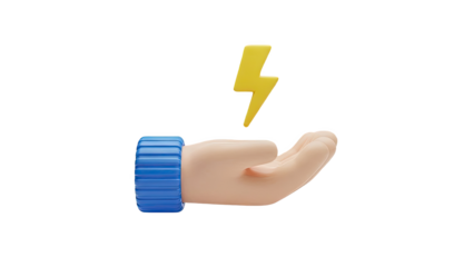 Hand holding a lightning bolt icon