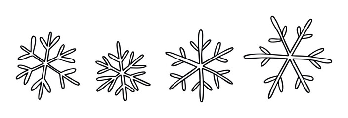 Hand drawn winter season snowflake outline glyphs perfect for decorating holiday greetings, seasonal packaging, and cold weather event invitations.