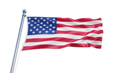 American flag waving proudly on a flagpole, displaying its iconic red, white, and blue colors with stars and stripes in a patriotic display.