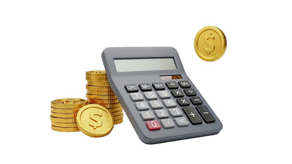 Calculator and Stack of Gold Coins