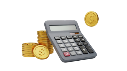 Calculator and Stack of Gold Coins