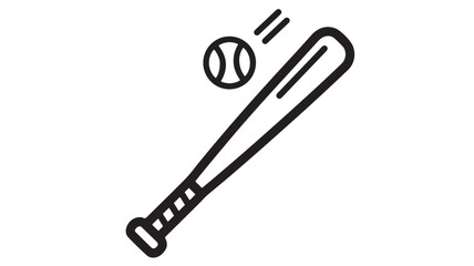 Fototapeta premium Baseball bat hitting ball in simple line art style with bold black lines on white background for sports logo
