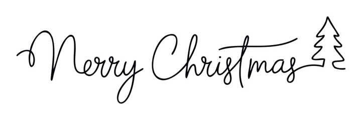 Elegant black script Merry Christmas text with an abstract Christmas tree symbol suitable for winter holiday season decorations festive event invitations and promotional materials
