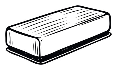 Monochrome graphic representation of a simple classroom chalkboard eraser, ideal for educational resources, learning platforms, and instructional graphics to enhance teaching materials.