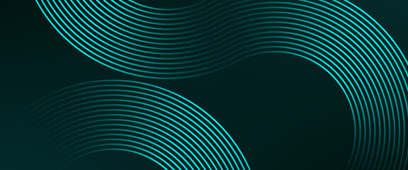 Futuristic technology concept with modern sparkling green circular lines. Abstract geometric lines glowing on a dark green background. vector illustration