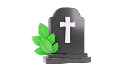 Tombstone with Christian Cross and Green Leaves