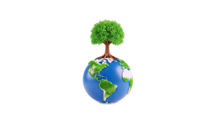 Tree Growing on a Stylized Earth Globe
