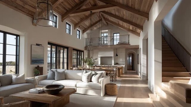 Elegant interior of the property: Capturing the essence of luxury living, an expansive property boasts high ceilings, a blend of textures, and an open layout, creating an inviting space.