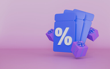 Tickets with a percentage sign and flying gifts for various profitable online purchases