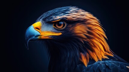 Fototapeta premium Majestic golden eagle head profile, dark background.