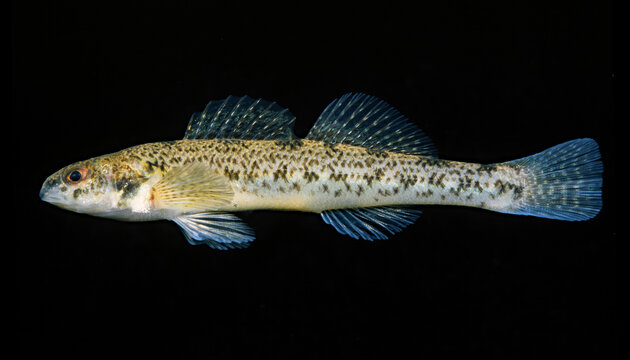Johnny Darter, Etheostoma nigrum, black background.