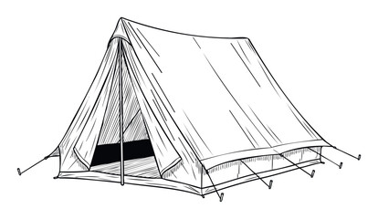 Classic Aframe camping tent sketch perfect for outdoor adventure guides wilderness travel brochures or summer camp promotional materials highlighting exploration and nature activities
