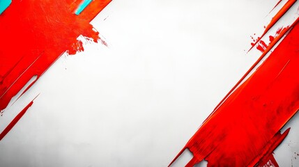 Abstract expressionist white and red painting featuring bold strokes and dynamic composition on canvas.