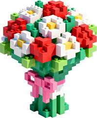 복셀 블록 스타일 웨딩 꽃다발 일러스트 요소