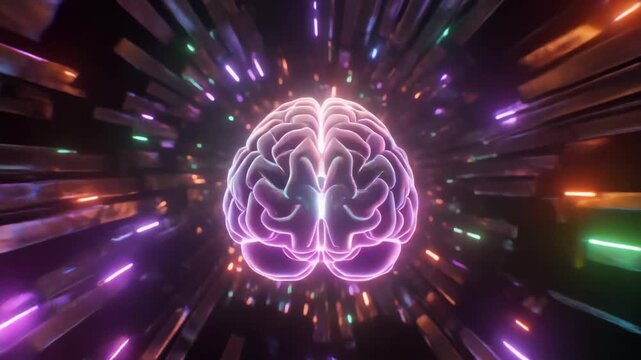 Abstract Glowing Brain Visualizing Neural Network and Futuristic Technology in Motion