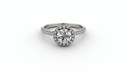 Elegant oval diamond engagement ring with a halo of sparkling smaller diamonds on a band