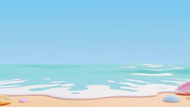 Whimsical 3D Cartoon Beach Animation Background Serene Ocean Waves and Sandy Shoreline