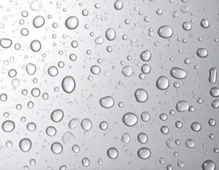 Close-up view of clear water droplets scattered across a smooth, reflective surface, creating a wet and glistening texture