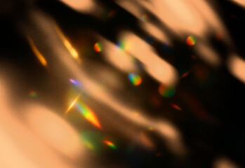 Abstract close up of shimmering light flares and colorful bokeh shapes, vibrant soft glow and prismatic reflections creating a dreamy texture for creative design projects