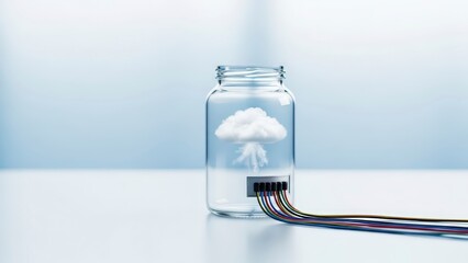 Cloud Computing Concept Inside a Glass Jar with Wires.