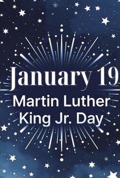 January 19 Martin Luther king jr day text animation banner with stars background
