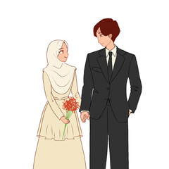 couple illustration for bride and groom illustration on invitation card or wedding decoration