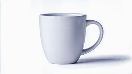 Fototapeta premium Minimalist white ceramic coffee mug isolated on white background, clean product mockup for e-commerce and branding