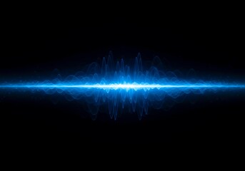 Abstract dark digital background featuring deep blue expanding sound waves and energy patterns suitable for technology or music themes, oscillation, audio, Abstract